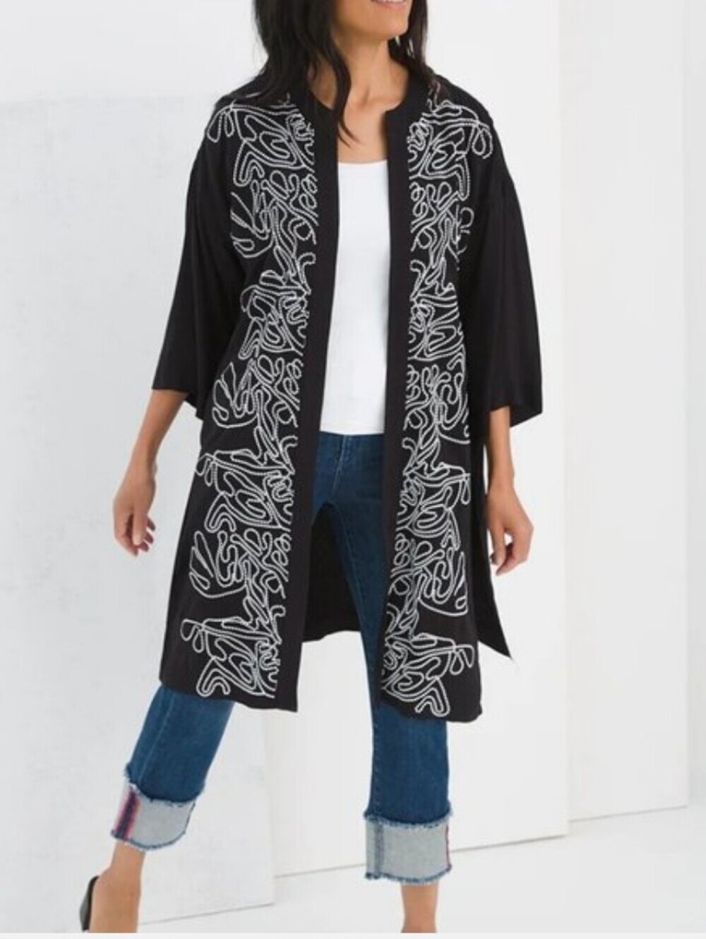 Chico’s French-Knot Embroidered Kimono size S/M NWT